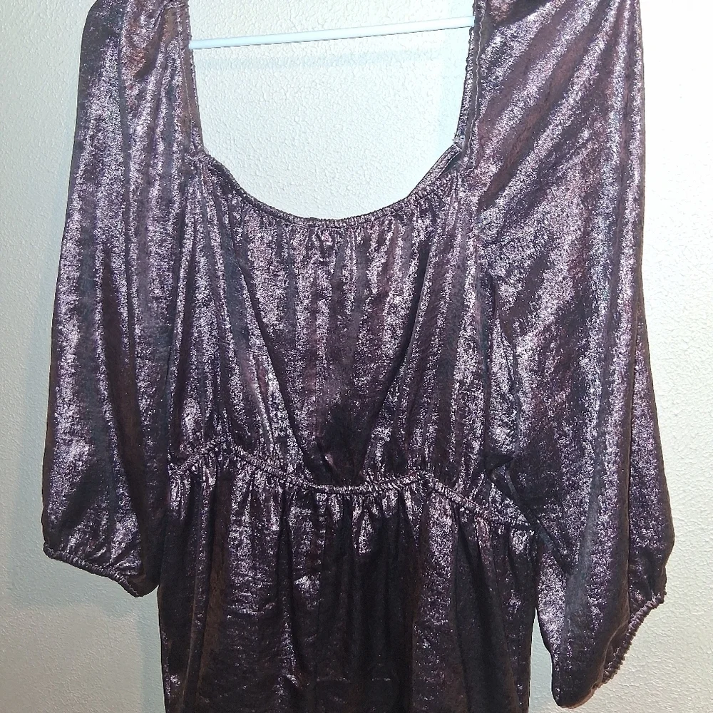 Lane Bryant Classic Square-Neck Metallic Shirred-Front Top Bronze Rose Gold 18